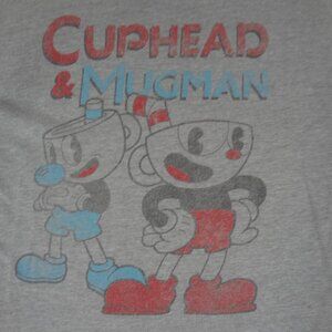 CUPHEAD & MUGMAN VIDEO GAME CHARATERS  - GRAY LARGE T-SHIRT K748